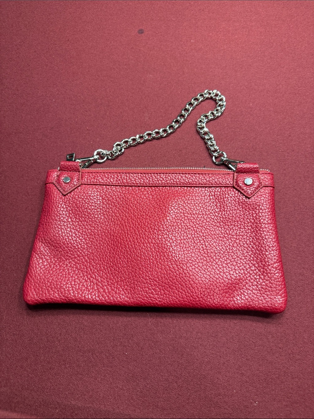 Matt & Nat Red Pebbled Leather Chain-Handle Clutch